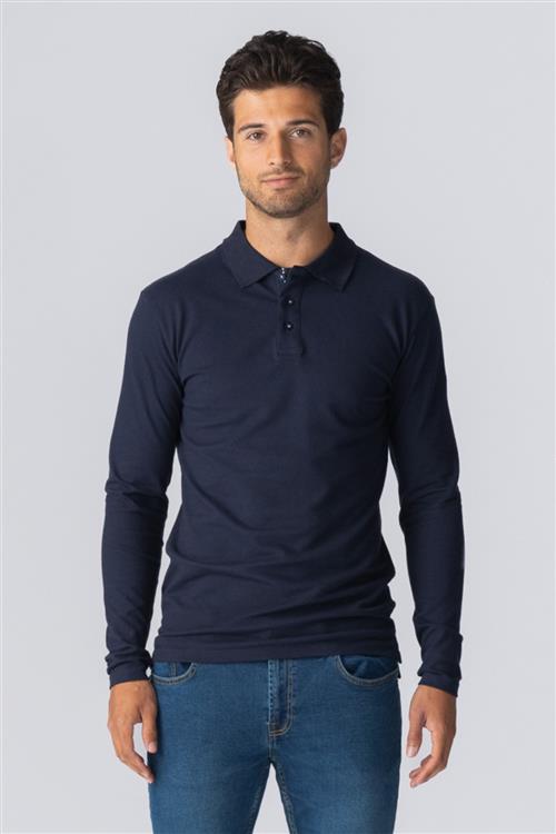 Muscle Langærmet Polo Shirt - Navy - Herre - M - TeeShoppen