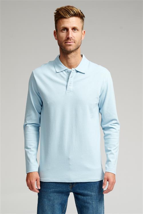 Muscle Langærmet Polo Shirt - Lyseblå - Herre - M - TeeShoppen