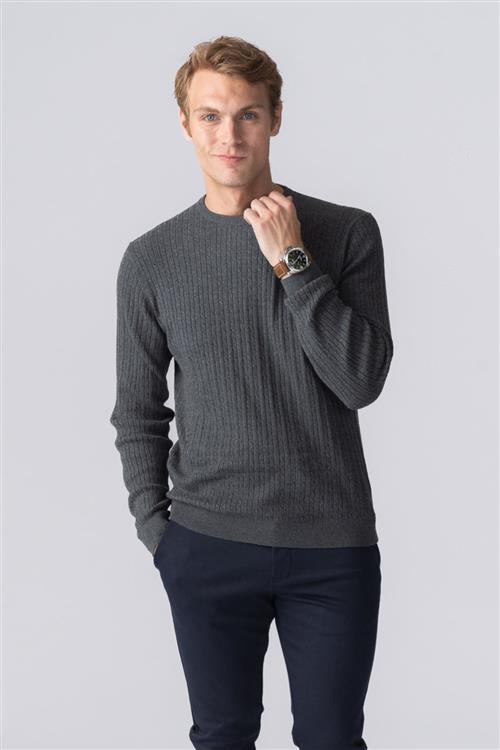 Pullover Kabel Strik - Charcoal Melange - Herre - M - TeeShoppen