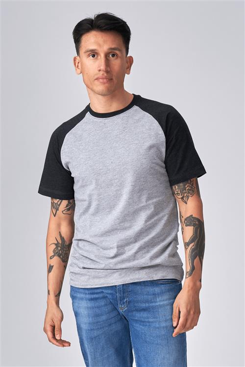 Basic raglan T-shirt - Sort-Lyse Grå - Herre - S - TeeShoppen