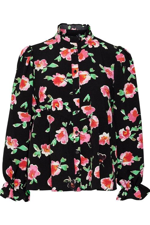 Lia Bluse - Blomstret Sort - L - Vero Moda