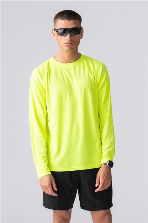 Langærmet Trænings T-shirt - Neon Gul - Herre - 2XL - TeeShoppen