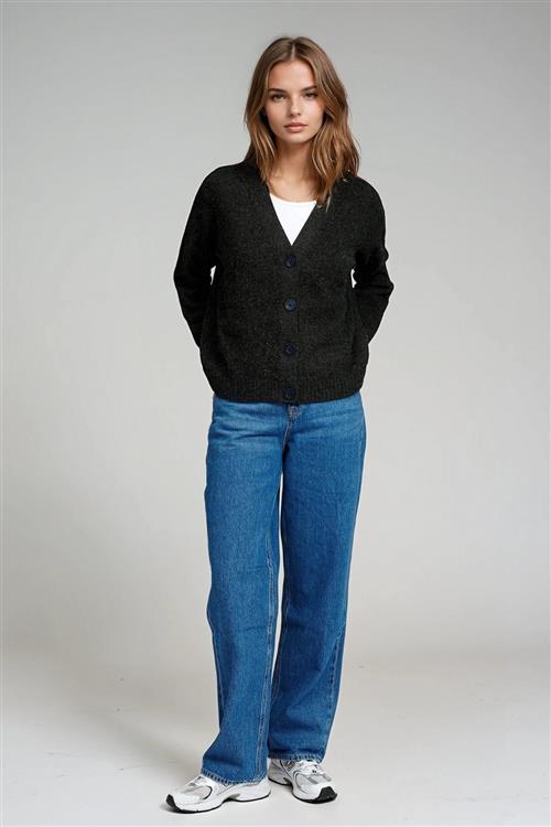 Strikket Cardigan - Mørkegrå Meleret - Dame - S - TeeShoppen
