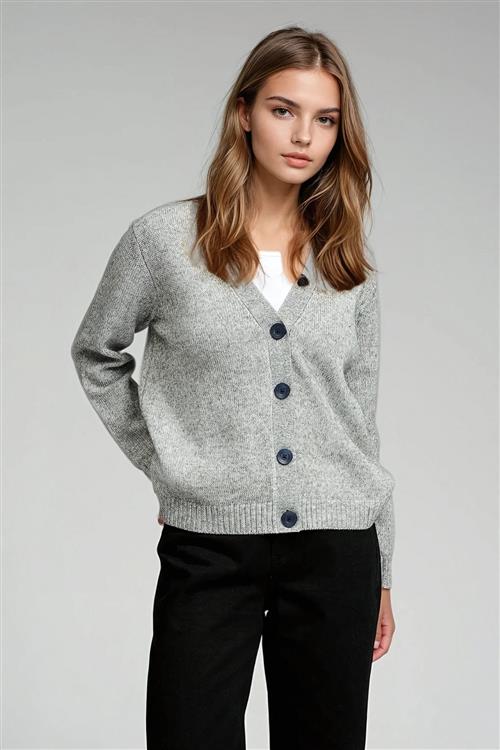 Strikket Cardigan - Lysegrå Meleret - Dame - XS - TeeShoppen