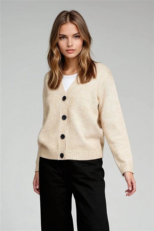 Strikket Cardigan - Beige - Dame - M - TeeShoppen