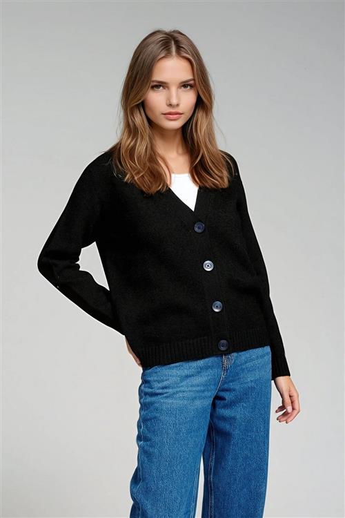 Strikket Cardigan - Sort - Dame - L - TeeShoppen