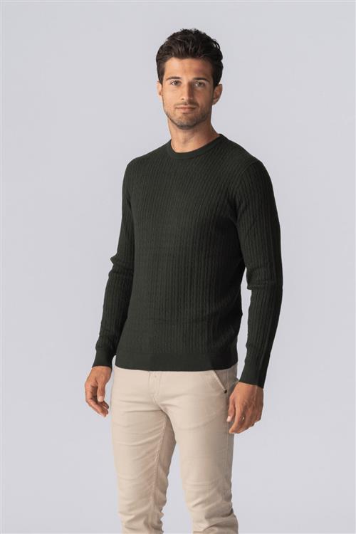 Pullover Kabel Strik - Army - Herre - L - TeeShoppen