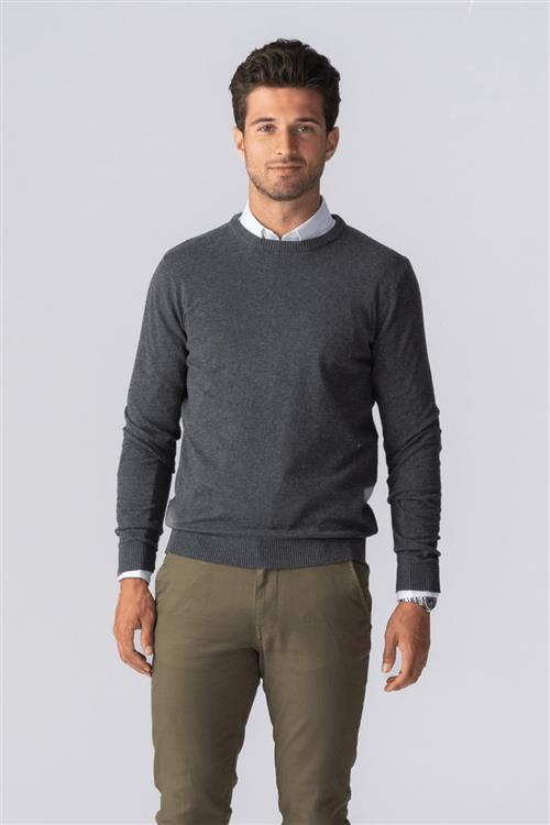 Pullover Rundhals - Charcoal Melange - Herre - S - TeeShoppen