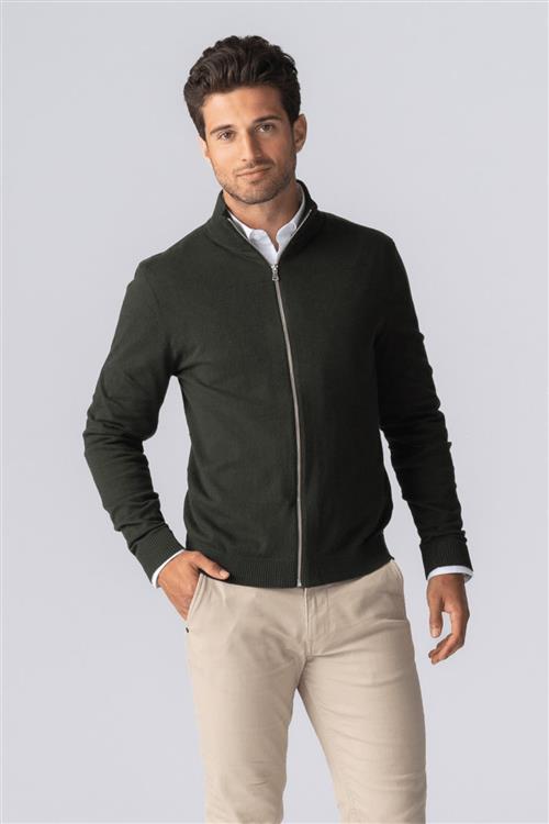 Pullover Zip Cardigan - Army - Herre - M - TeeShoppen