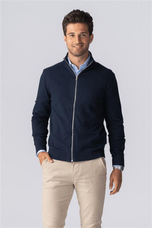 Pullover Zip Cardigan - Navy - Herre - L - TeeShoppen