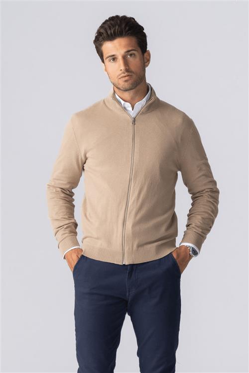 Pullover Zip Cardigan - Sand - Herre - 2XL - TeeShoppen