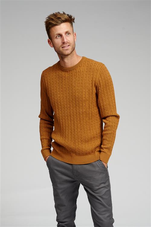 Cable Knit Crewneck - Lysebrun - Herre - L - TeeShoppen