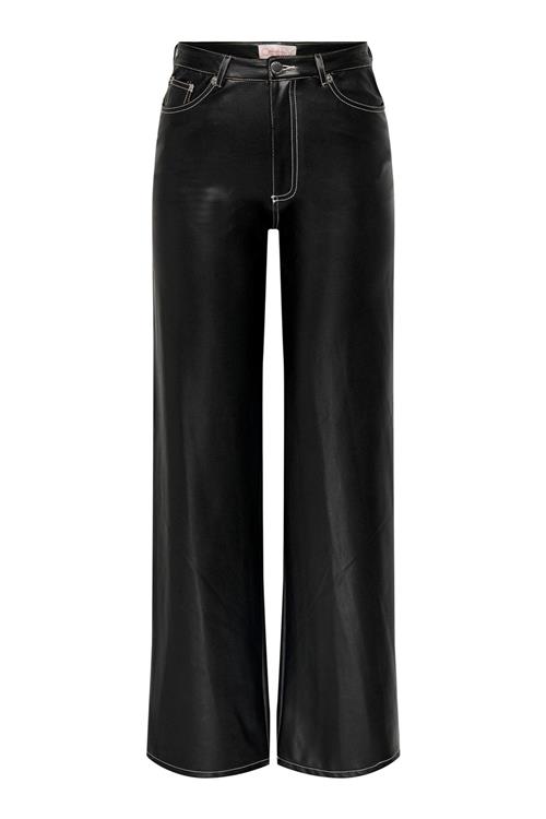 Juicy Wide Faux Leather Bukser - Sort - L/32 - ONLY