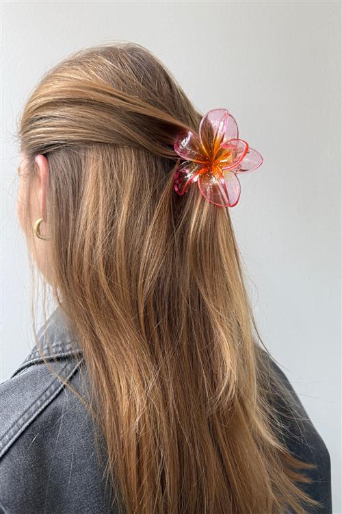 Flower Hair Clip - Pink/Orange - One Size - TeeShoppen