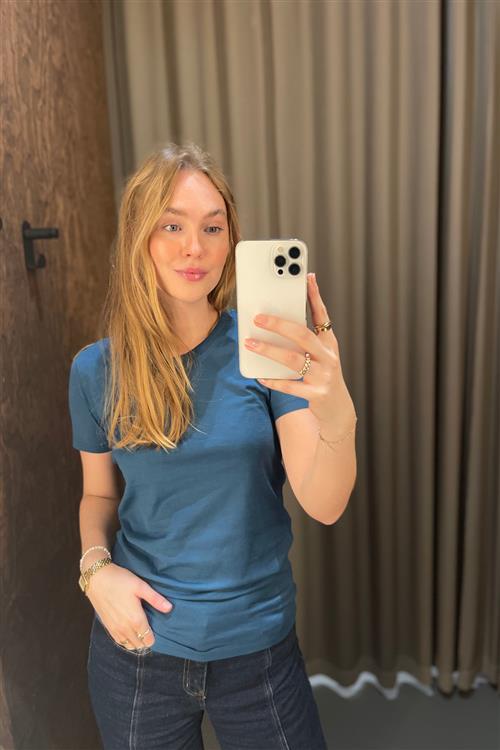Fitted t-shirt - Petroleum blå - Dame - L - TeeShoppen
