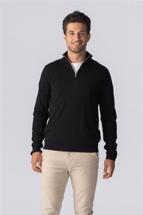 Pullover Half Zip - Sort - Herre - S - TeeShoppen
