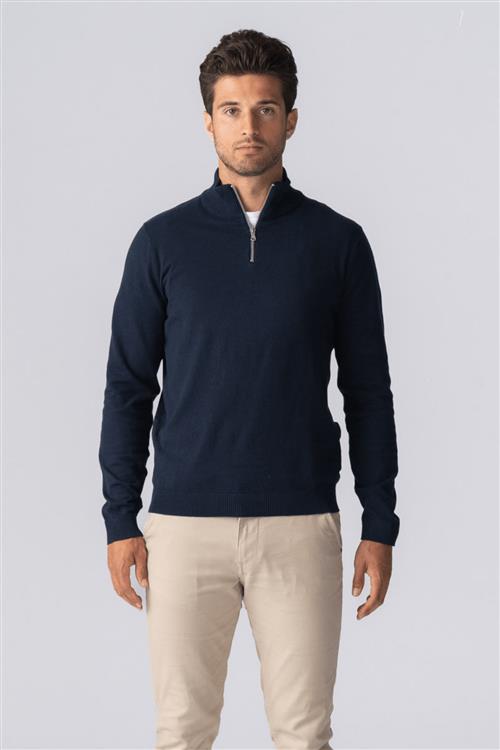 Pullover Half Zip - Navy - Herre - S - TeeShoppen