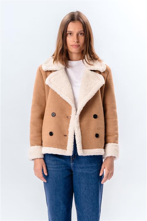 Shearling Kort Frakke - Beige - M - TeeShoppen