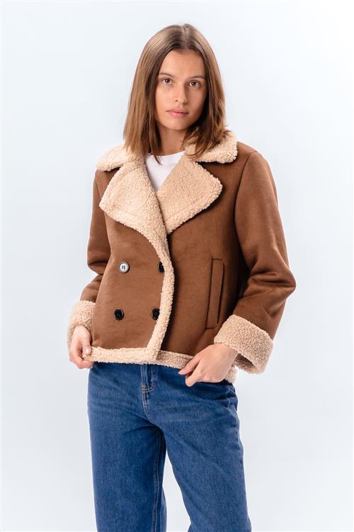 Shearling Kort Frakke - Brun - S - TeeShoppen