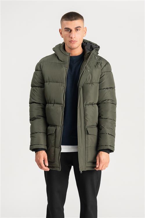 Lang Puffer Jakke - Olivengrøn - Herre - S - TeeShoppen