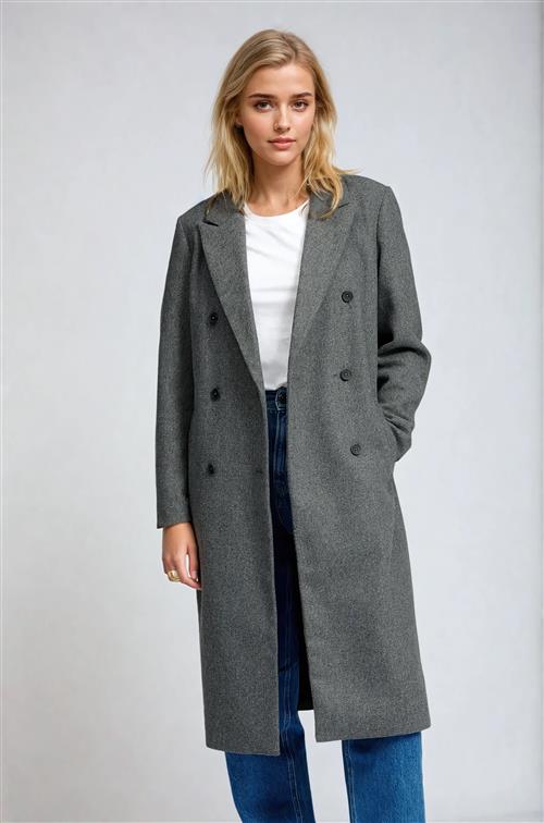 Klassisk Uldfrakke - Mørkegrå - Dame - XL - TeeShoppen