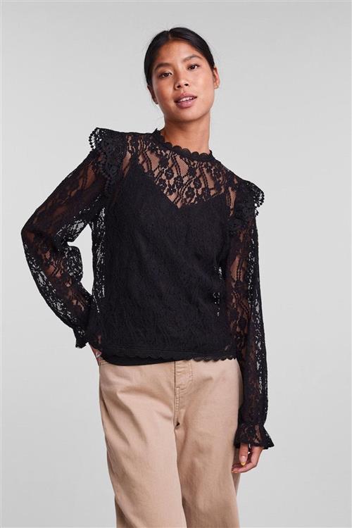 Allie Lace Bluse - Sort - L - PIECES