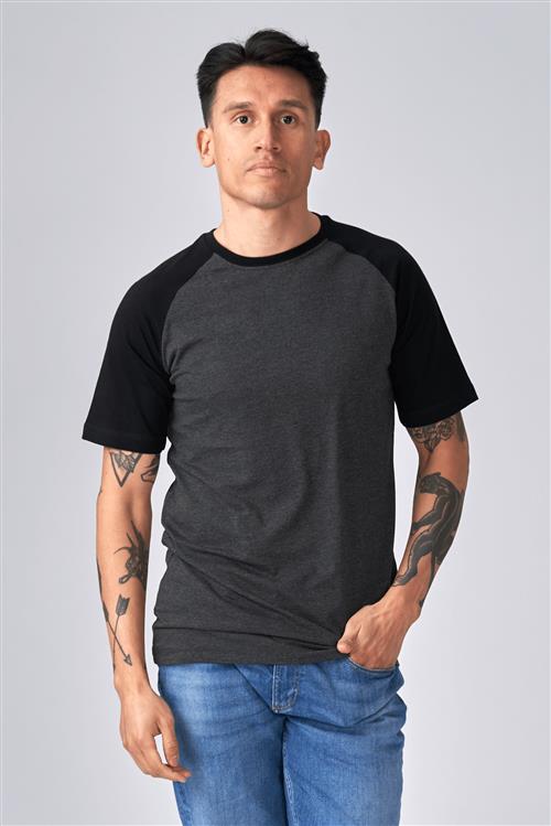 Basic raglan T-shirt - Sort-Mørke Grå - Herre - S - TeeShoppen