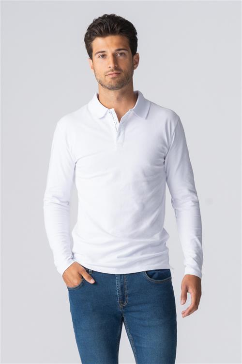 Muscle langærmet Polo Shirt - Hvid - Herre - XL - TeeShoppen