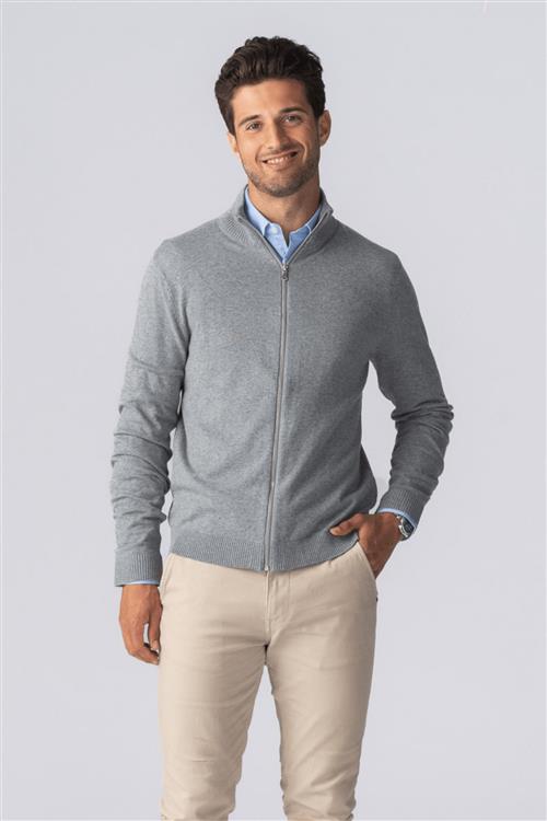 Pullover Zip Cardigan - Grå Melange - Herre - L - TeeShoppen