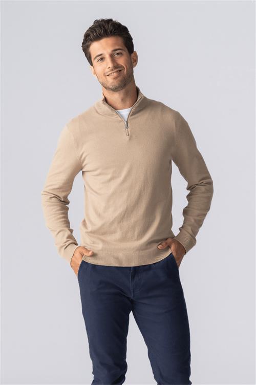 Pullover Half Zip - Sand - Herre - XL - TeeShoppen