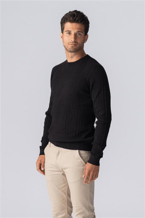 Pullover Kabel Strik - Sort - Herre - XL - TeeShoppen