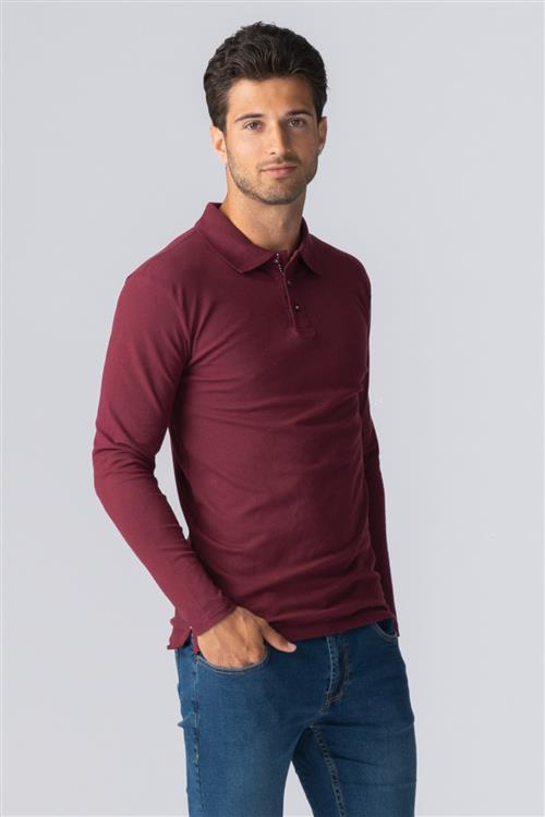 Muscle langærmet Polo Shirt - Bordeaux Rød - Herre - 2XL - TeeShoppen