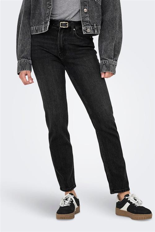 Emily High Waist Jeans - Sort Denim - Dame - 26/32 - ONLY
