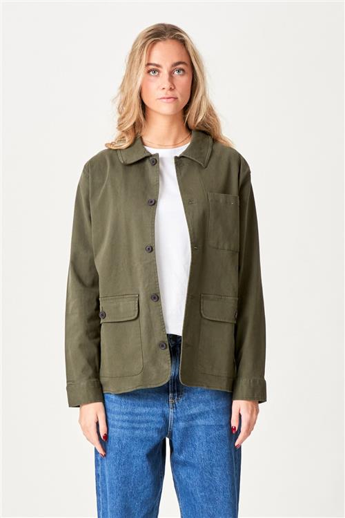 Twill Shacket - Dark Olive - M - TeeShoppen