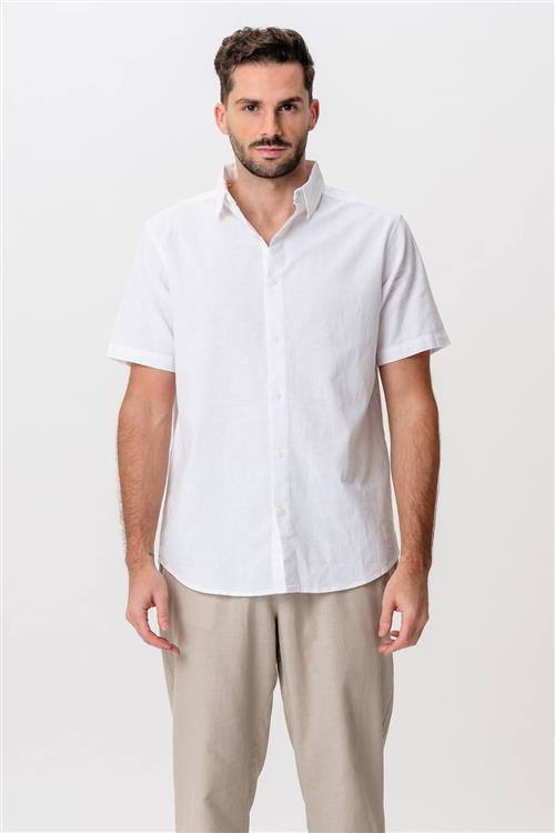 Kortærmet Hørskjorte - Hvid - 2XL - TeeShoppen