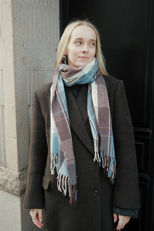 Tørklæde - Kaffe / Blå - One Size - TeeShoppen
