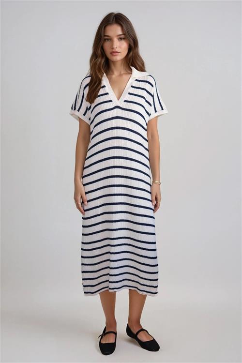 Victoria Kjole - Hvid/Navy - S/M - TeeShoppen