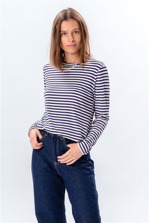 Stribet Langærmet Slim Fit - Blå - S/M - TeeShoppen