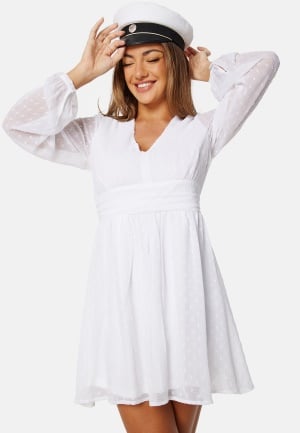 Bubbleroom Occasion Dotted Tie Back L/S Chiffon Dress White 48