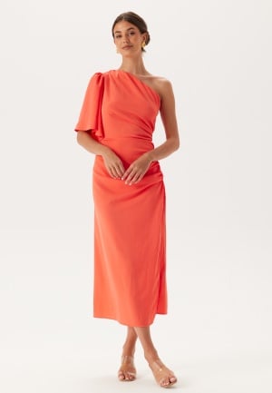 Bubbleroom Occasion Ruched One Shoulder Midi Dress Coral 42