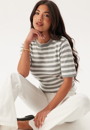 Object Collectors Item Objester S/S new knit pullover Light Grey Melange Stripes:Clo XS