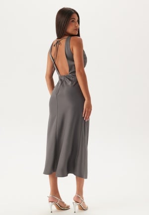 Bubbleroom Occasion Cowl Neck Satin Midi Dress Silver grey XS