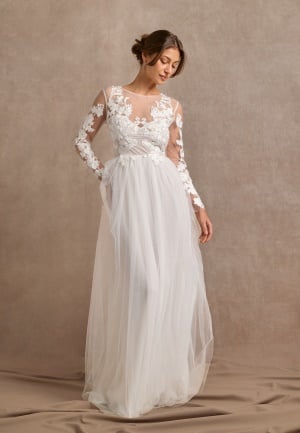 Bubbleroom Occasion Floral Embroidered Tulle Wedding Gown White 34