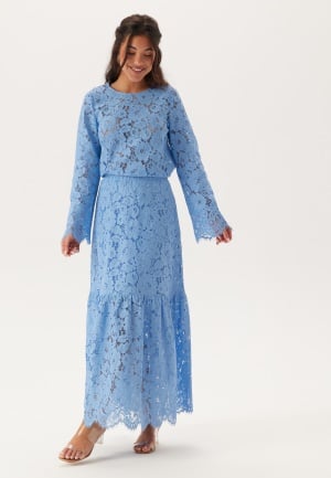 BUBBLEROOM Scalloped Lace Edge Maxi Skirt Light blue XS
