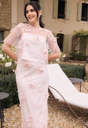 Bubbleroom Occasion 3D Floral Straight Ankle Skirt Light pink XS