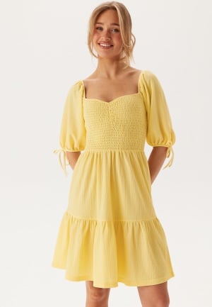 BUBBLEROOM Smock Short Dress Light yellow XS