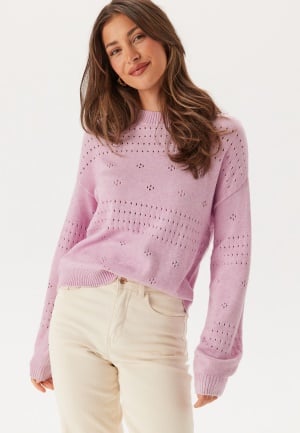 VILA Viril L/S O-NECK POINTELLE KNI Winsome Orchid Detail:melange XS