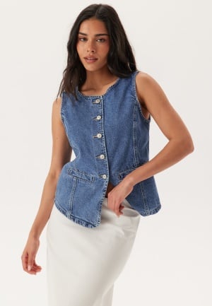 ONLY Onlgiulina S/L BUTTON VEST DNM Medium Blue Denim XS