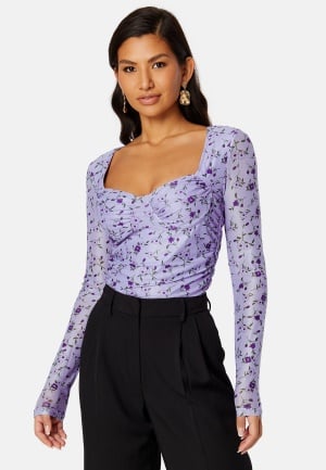 BUBBLEROOM Melandra mesh bustier top Lilac/Floral XS