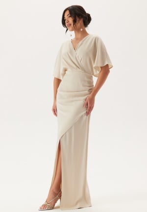 Bubbleroom Occasion Wrap Satin Gown Champagne 42